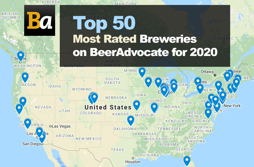 Top 50 Most Rated Breweries on BeerAdvocate for 2020